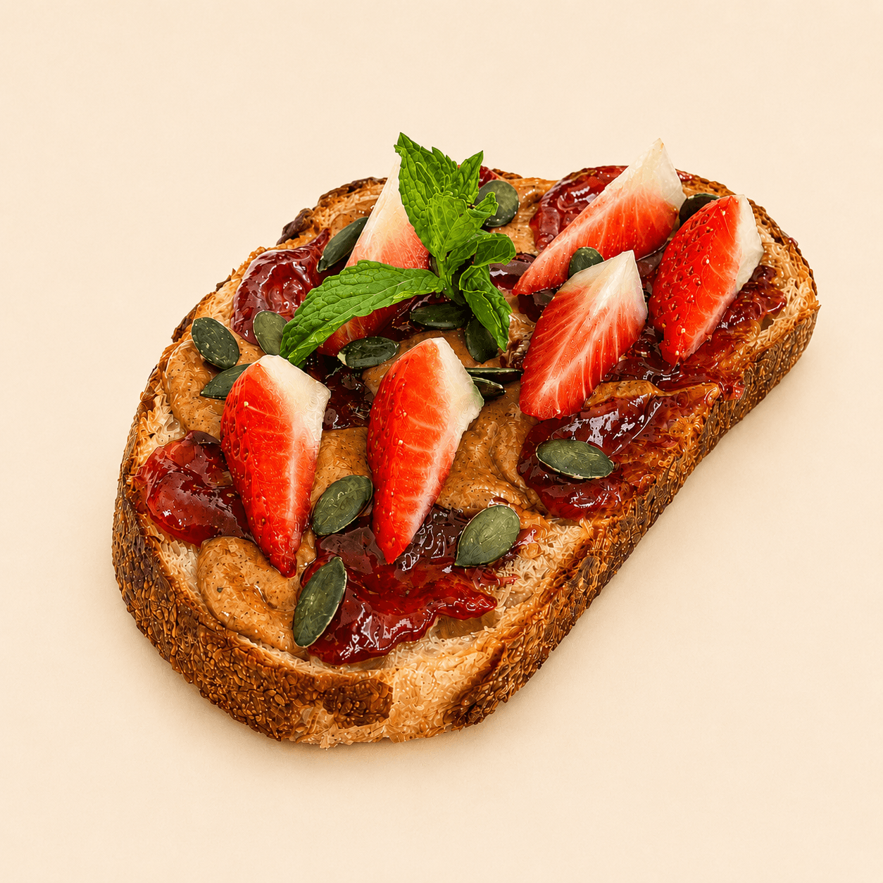 Sourdough slice with strawberry and jam