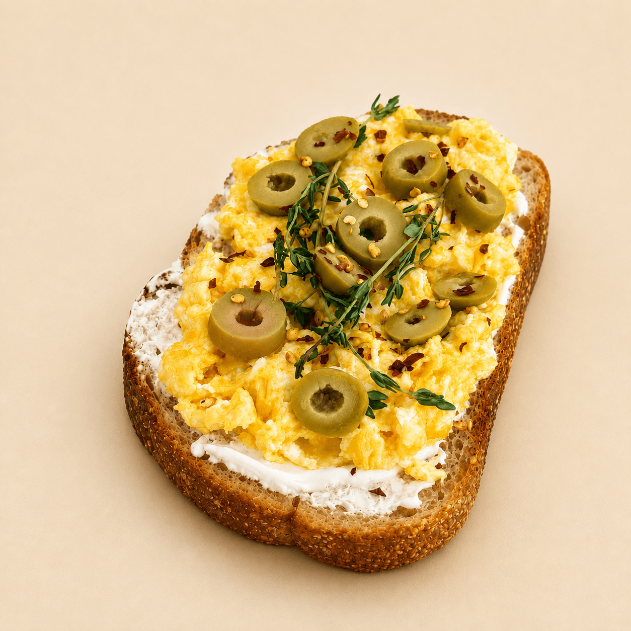 Sourdough slice egg and labna, or pesto