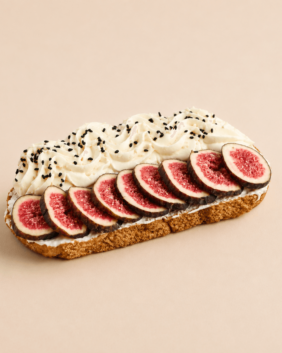 Sourdough slice with french cream and fig and nuts French cream, figs, and nuts